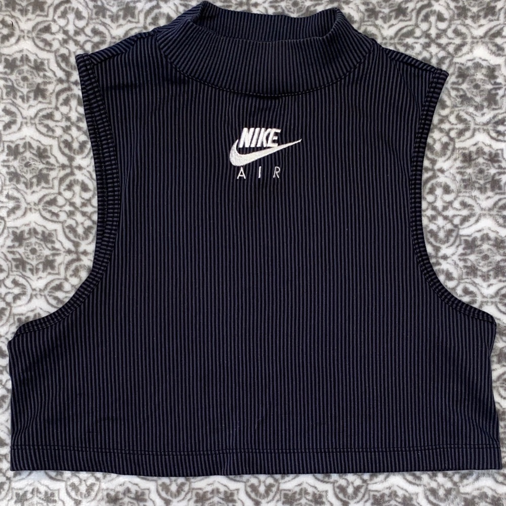 Nike Black Ribbed Mock Neck Crop Top with White Nike Air Logo